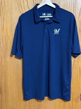Genuine Merchandise Navy Blue Milwaukee Polo sz large small snag see‎ pics